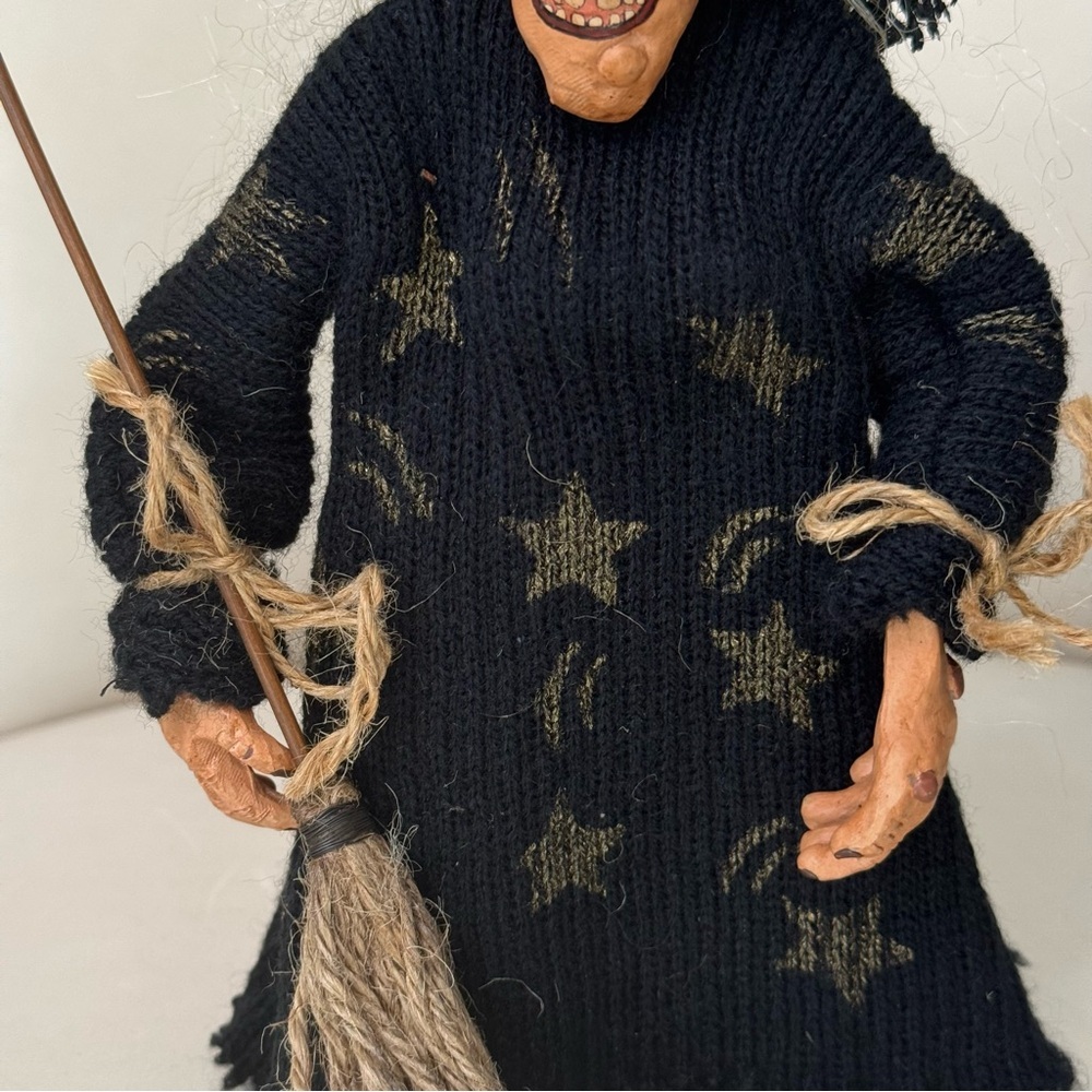 Set of 2 Vintage Halloween Witches Hand Painted Decorative Folk Art Black Orange - Picture 12 of 16